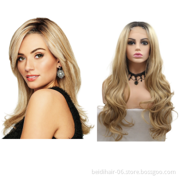 U Part 1X4 Ombre  Mix Honey Blonde Wig Middle Part Synthetic Hair Top Lace Frontal Wig